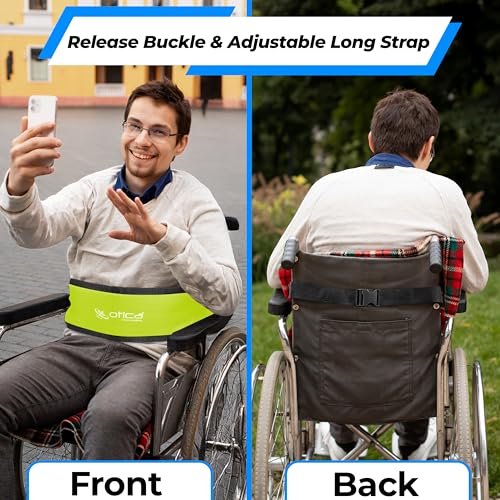 Image of OTICA Wheelchair Safety Belt, Adjustable Length - Green Anti-Slip and Anti-Fall Wheelchair Strap Seat Belt, Extra Long Size-Suitable for Obese People (Green, Wheelchair Safety Belt With Pad)