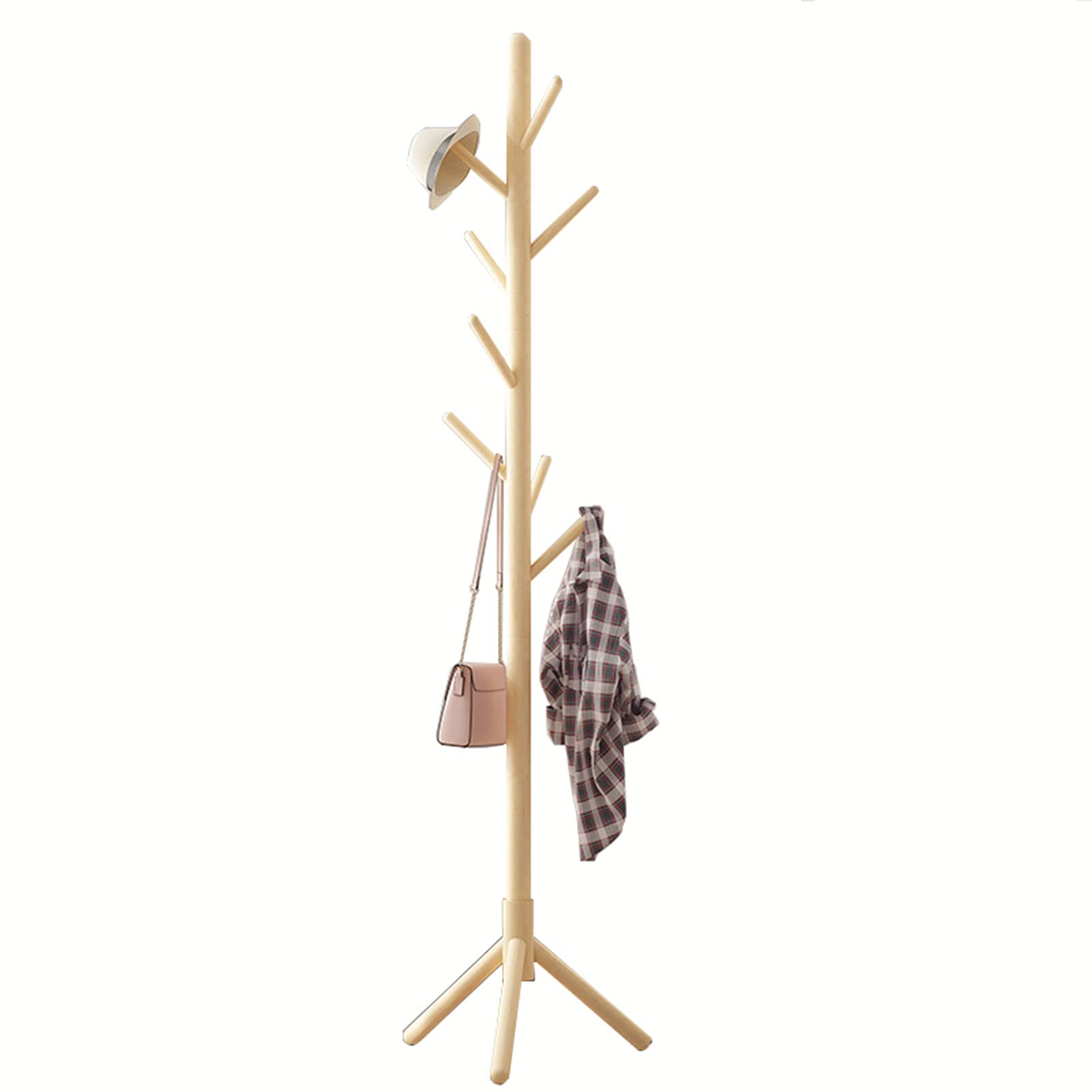 Perchero de Pie de Estilo Minimalista,Perchero de pie de Madera diseño de pie de pie con 8 Ganchos para Ropa Bolsos Bufandas pasillos y entradas,C
