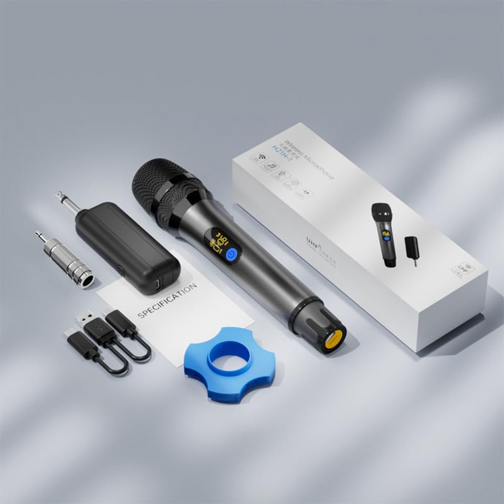 VOVIGGOL UHF Microfoni Wireless Professionalie in Metallo, 50M Sistema Microfoni Dinamico Microfono Senza Fili con Ricevitore Ricaricabile per Karaoke, Festa, Nozze, Chiesa, Riunione, Canto