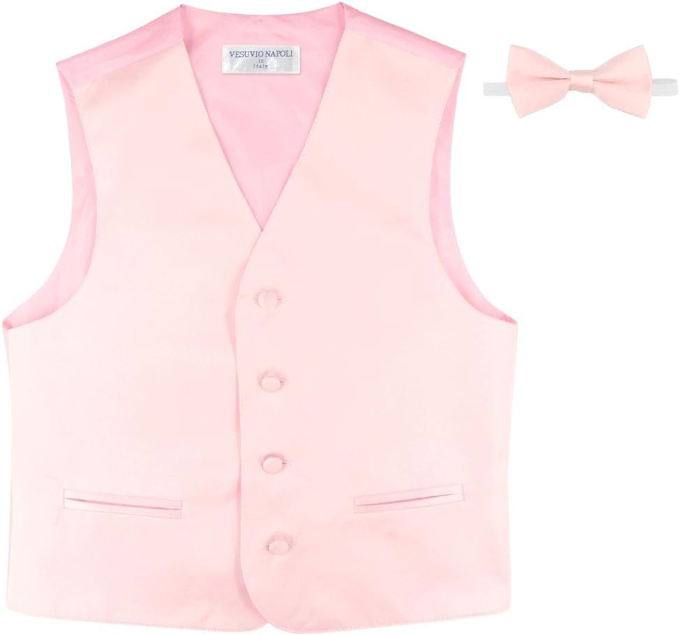 BOY'S Dress Vest & BOW Tie Solid PINK Color BowTie Set