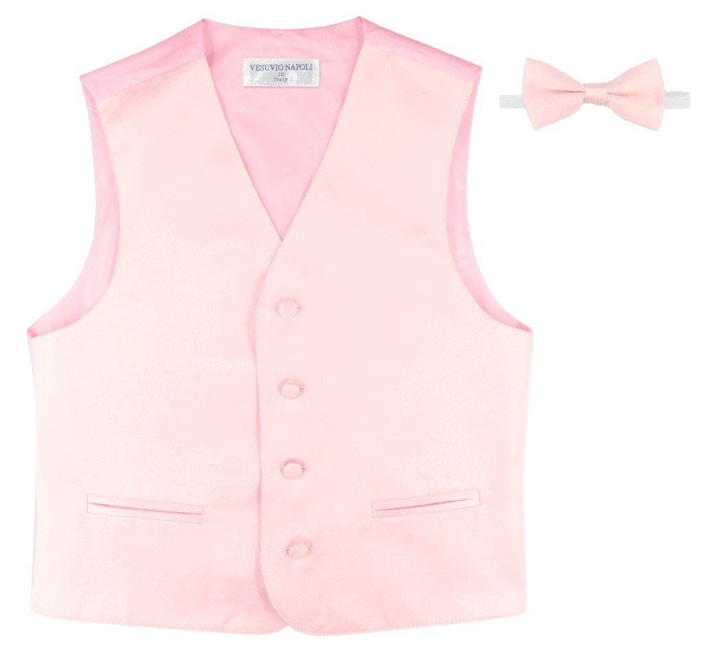 BOY'S Dress Vest & BOW Tie Solid PINK Color BowTie Set