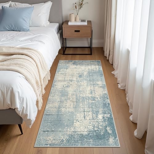 GENIMO Washable Runner Rug 80x150cm - Short Pile Non-Slip Carpet Runners, Mist Blue Machine Washable Rug for Bedroom, Hallway - Soft & Durable - Image 3