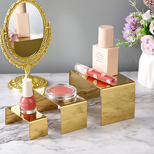 Vicenpal 3 Pcs Display Riser Stackable Perfume Stand Stainless Steel Purse Display Stand Gold Display Shelf Countertop Perfume Holder Jewelry Display Holder Stands For Retail Store Countertop #TOP4