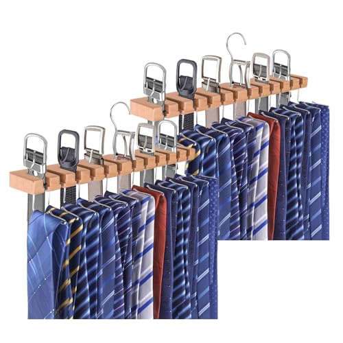 ETOFIXEE 2 Piezas Percha Cinturones,Organizador Cinturones,Corbatero,Estante para cinturón Madera,Percha Organizadora Armario para Bufandas Corbatas Cinturones