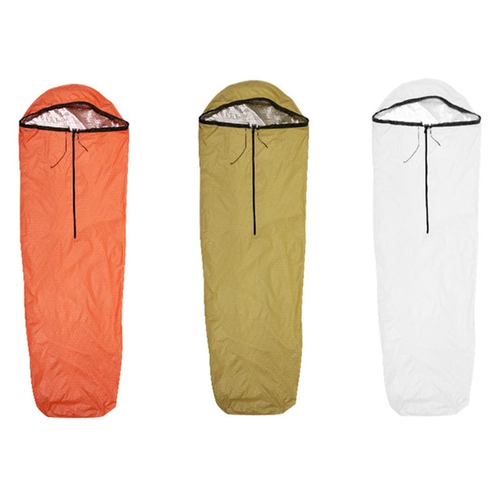 FUBESK Thermo-Bivwaksack, 400T Nylon, Überlebensschlafsack mit 90 % Wärmespeicherung, winddichter Schutz, Wandern und Outdoor-Abenteuer, Orange, 208 x 81 cm