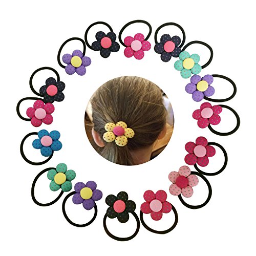 TS Cute Girls Flower Hair Tie Bands Ropes Ponytail Holder (14pcs flower hair tie)