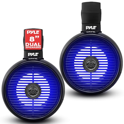 Pyle 8" Marine Wakeboard Waterproof Speaker - Single 2-Way Mini Box Speaker System with Built-in LED Lights, 8” Woofer, ABS Construction, Waterproof, Boats and Outdoor Use, Mounting Bracket Included by Pyle - Used condition - US$55.87