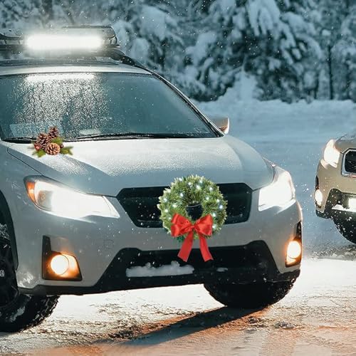 Small Christmas Wreath Set, 11.81" Car Holiday Wreath with Red Bow - image 1