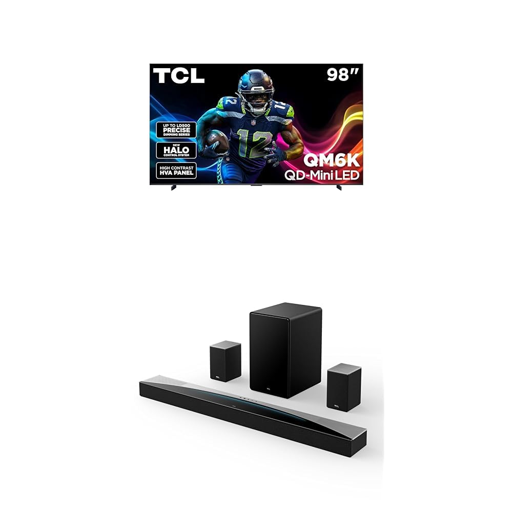 TCL 98-Inch QM6K QLED 4K Smart QD-Mini LED TV with Google TV (98QM6K, 2025 Model) + Q85H Q Class 7.1.4 Channel Sound Bar with Dolby Atmos