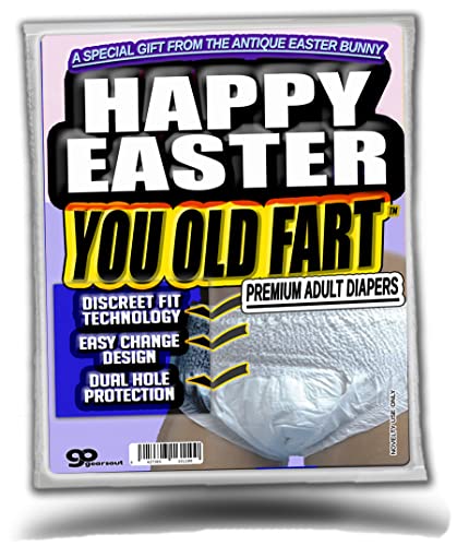 Gears Out Happy Easter Old Fart Diaper - Funny Adult Diaper Gift Over The Hill Men Women Easter Basket Stuffer Idea Disposable