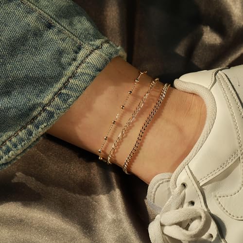 image for MIDEEO Gold/Silver Ankle Bracelets for Women,14K Gold Anklets for Wome