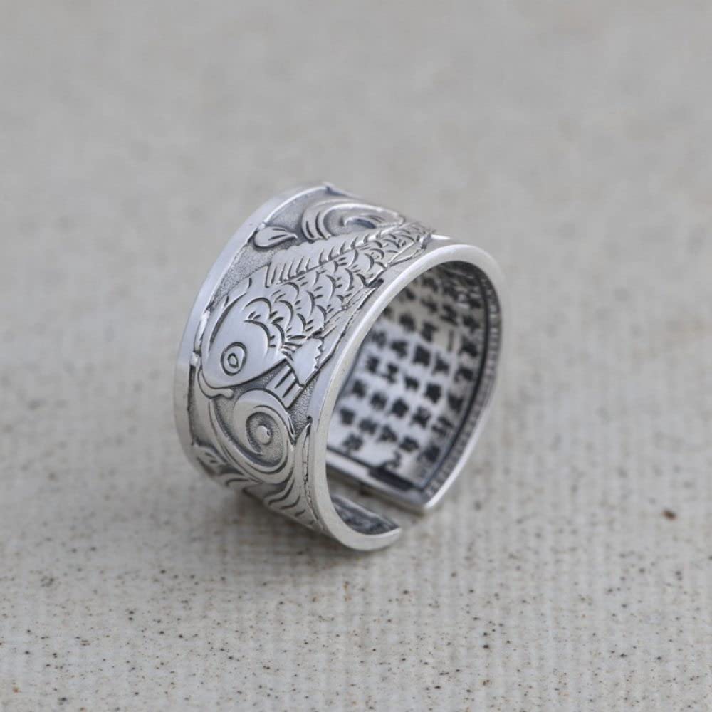 HGJH Verstellbarer Ring, Sterling Silber Ringe Frauen 925 Karpfen Verstellbare Ringe Klobiger Motorradring Massiver Ring Kleidringe Verlobungsring Geschenke Für Männer Herrenring Ewigkeitsringe