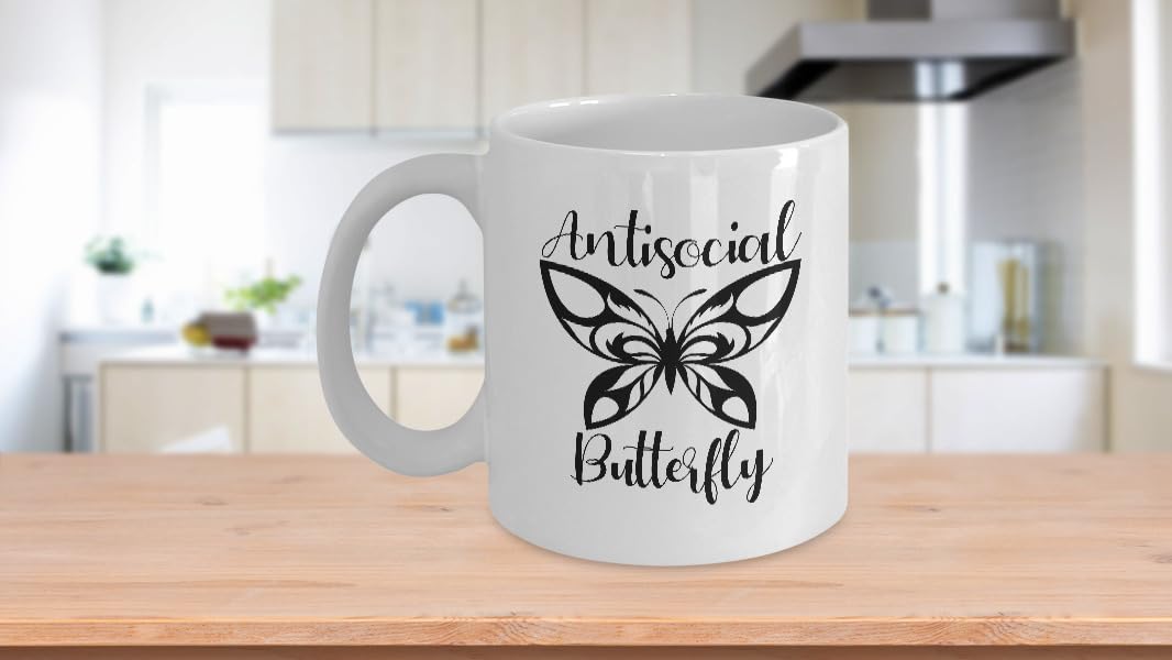 GIVEMEFIVER Anti Social Butterfly Mug White Coffee Cup Anti-Social Club Anti Social Mom Gift Printed Coffee and Tea Ceramic Mug- 320 ML Ceramic Coffee Mug 2589