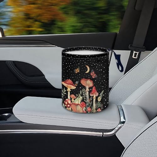 Image of Mushroom Moon Automotive Trash Bin Trash Bag for Cars Hanging Headrest for Back Seat Collapsible Reusable Waterproof Car Organizer