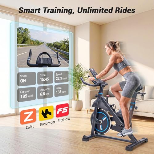 Image of OLIXIS Exercise Bike with APP Control, Brake Pad Stationary Bikes with Quiet Magnetic Resistance, Indoor Cycling Spin Workout Bike with 300.0 lbs Weight Capacity,Orange /Red /Blue