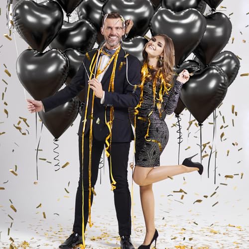 Image of 20pcs Black Heart Balloons, 18 Inch Foil Heart Shape Love Mylar Balloons for Birthday Wedding Valentine's Day Party Decorations (Black)