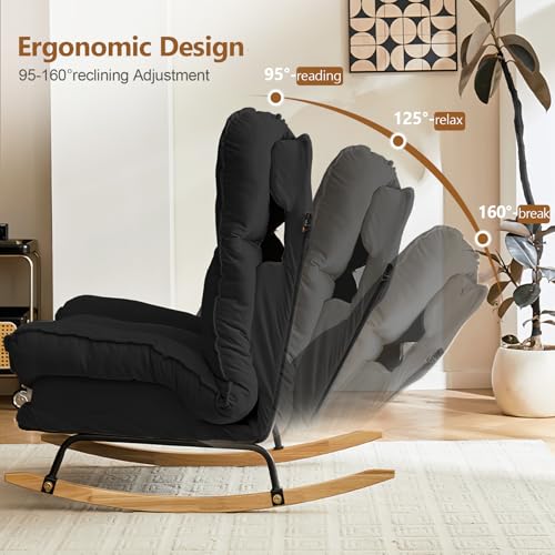 Image of JPBSTO Rocking Chair with Adjustable High Backrest, Extra-Wide Upholstered Glider Rocker, Comfy Accent Chair for Living Room Bedroom