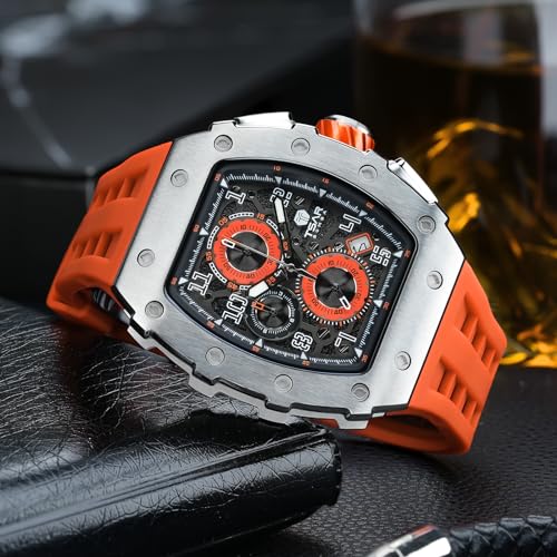 Image of Tsar Bomba Mens Watches Quartz Wristwatch for Men Waterproof 50M Analog Luxury Tonneau Chronograph Calendar Date Men's Dress Business Work Watch Gift for Men