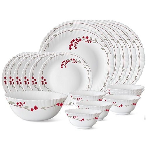 Buy Larah by BOROSIL Glass Dinner Set 19 Pieces, White Online at Low