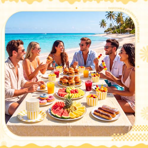 Image of Zopeal 50 Count Yellow Striped Ice Cream Cups Disposable Dessert Bowls