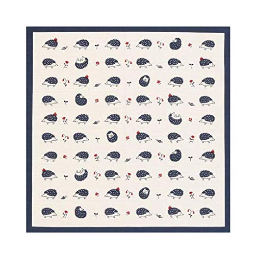 京都あさひ屋 Japanese Furoshiki Cute Handkerchief & Bento Wrapping Cotton Fabric Wrapping Cloth Handmade in Kyoto Gifts Souvenir (Blue Hedgehog, 50x50cm)
