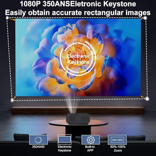 Image of Mini Projector with WiFi and Bluetooth,4K Smart 1080P Portable Outdoor Movie Proyector with Android 13 & Built-in Apps, Auto Vertical Keystone,Compatible with Phone /HDMI /TV Stick