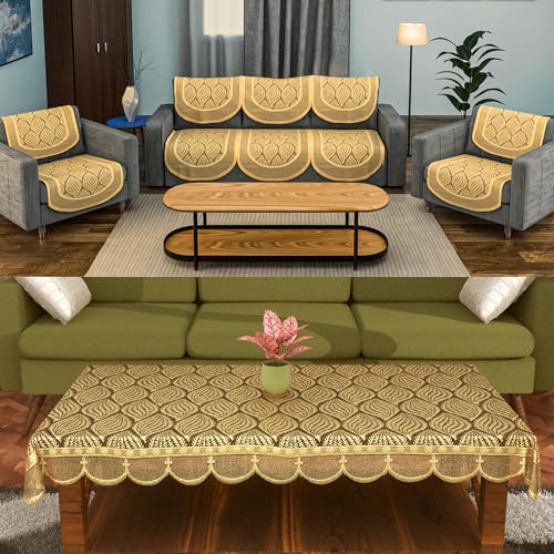 Image of Kuber Industries Sofa Cover & Center Table Cover Combo | Durable Sofa Set Cover /Protector for Home & Living Room | Aesthetic Protecting Sheets for Furniture | Coconut Bright- Golden