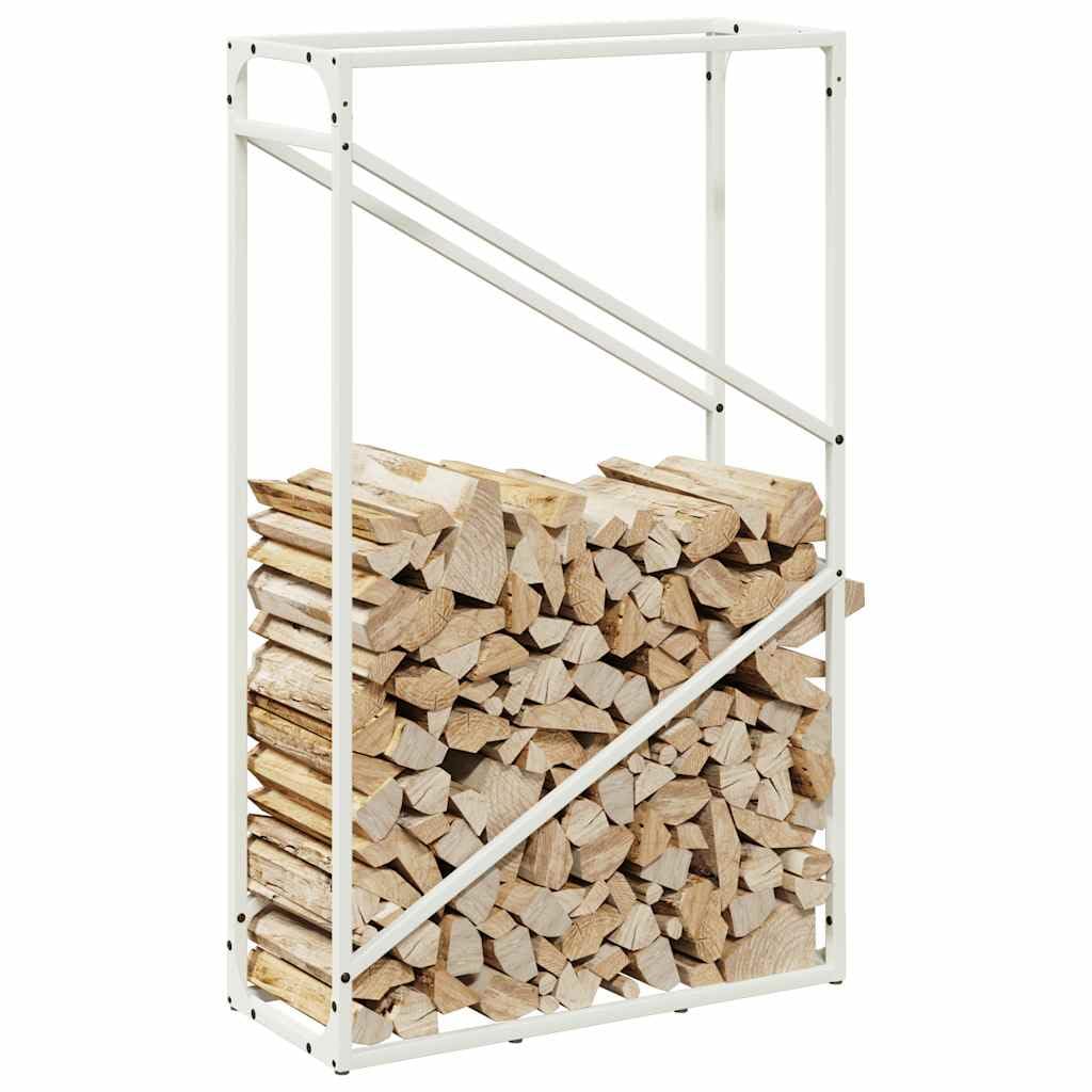 Estantería para leña blanca de acero laminado en frío, 60 x 25 x 100 cm, soporte para leña para interior, salón, terraza, almacenamiento de leña y troncos, resistente y ahorra espacio
