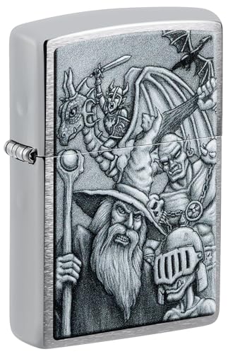 Image of Zippo Mystical Beings Design Brushed Chrome, Windproof Pocket Fuel Refillable Lighter, BIS Certified