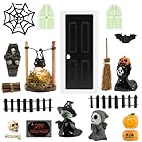 Wichtel Zubehör Halloween,Wichteltür Set,24 Miniatur Wichtel Streiche Zubehör Skelette Lagerfeuer Spinnen Fledermäuse Kürbis-Elfe Geist Halloween Herbst Party Dekoration