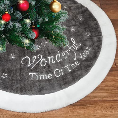 Ywlake Jupe de Sapin de Noël 36 Pouces Blanc Neige Gris Tapis de Sapin de Noël Couvre-Pied Jupe de Sapin de Noël pour Fête Nouvel an Vacances Décoration de Sapin de Noël (90cm) Cover