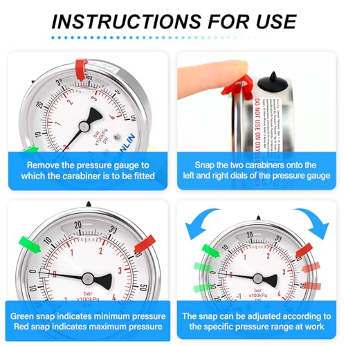 Image of MEANLIN MEASURE -30inHG~60Psi Vacuum Pressure Gauge 1 /8 inch NPT 2.5 inch FACE DIAL, Stainless Steel Liquid Filled Pressure Gauge WOG Water Oil Air Lower Mount (with 2PCS Snaps)