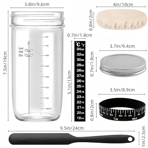 Tarros de masa madre de 1000 ml con tapa de aluminio y raspador de silicona 3