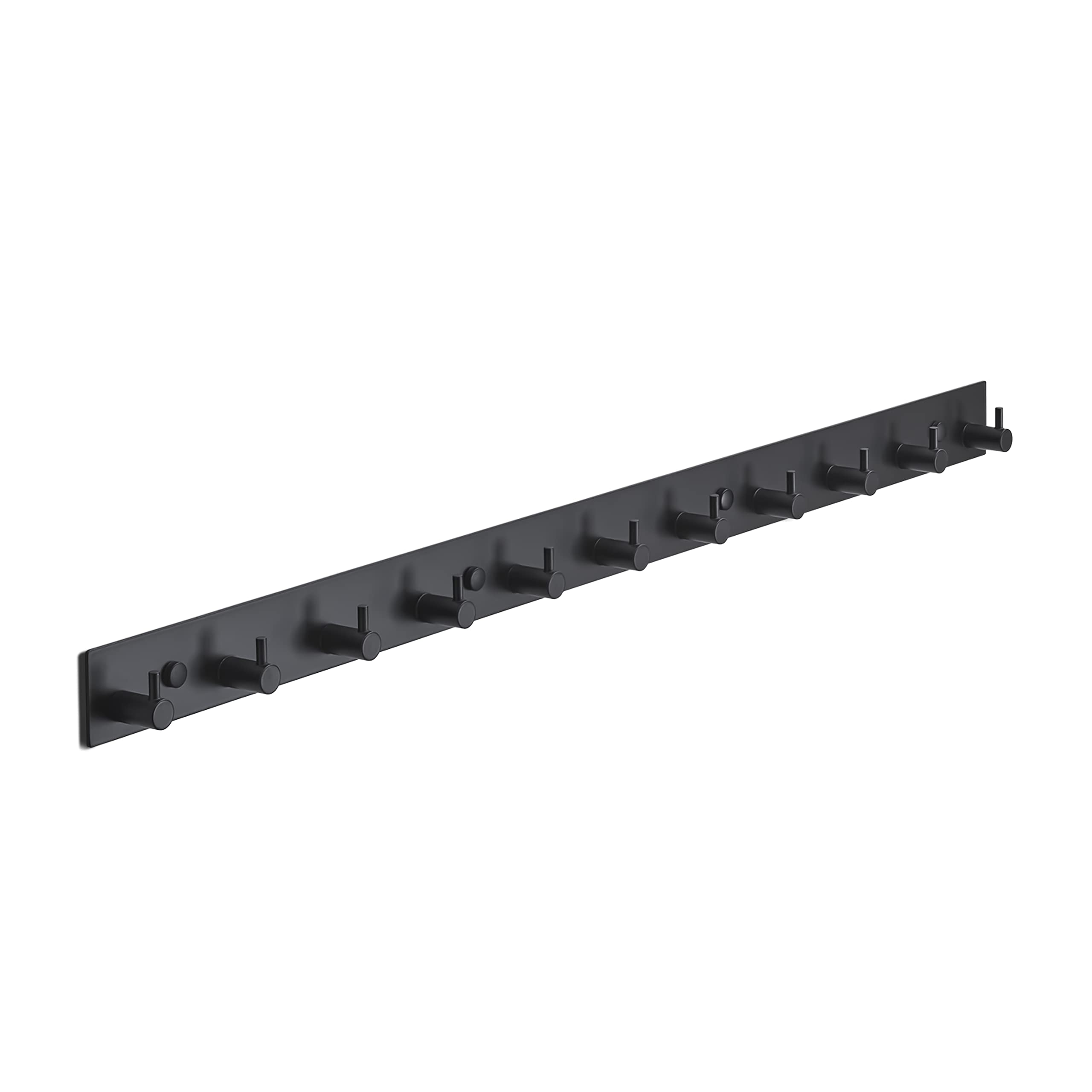 Brute Strength Black - Coat Stand - 11 Hooks - 74 Cm - Stainless Steel - Door Hooks For Kitchen, Hook Rail Wall Coat Rack, Bathroom, Living Room And Hallway For Hats, Scarves, Handbags - Towel Hooks