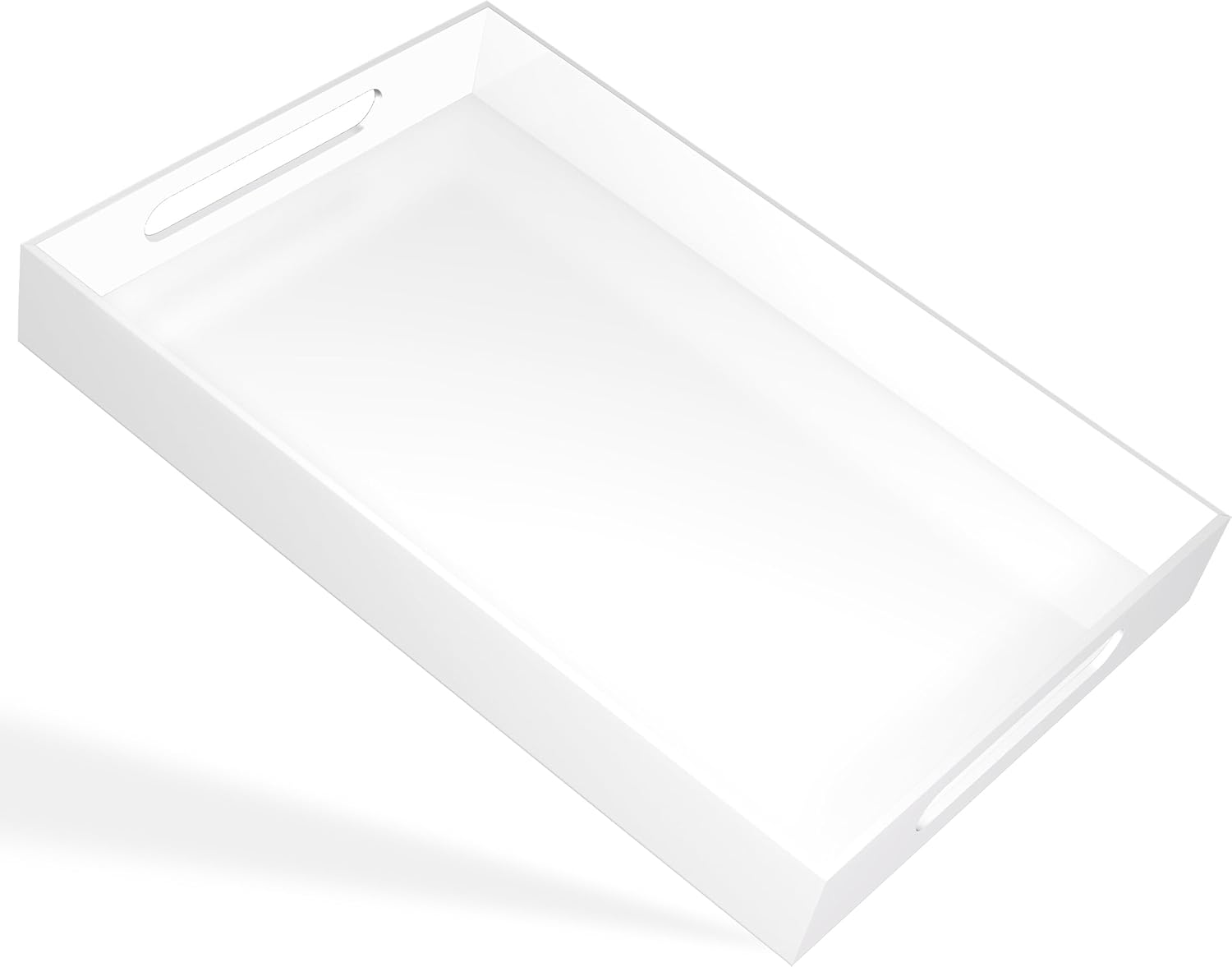White Tray 20×12" with Cut Handles - Spill Proof Decorative Tray is an Ideal Countertop Organizer for Living Rooms, Ottoman Coffee Tables, Offices, Kitchens & Serving Guests White 20" x 12" x 2"