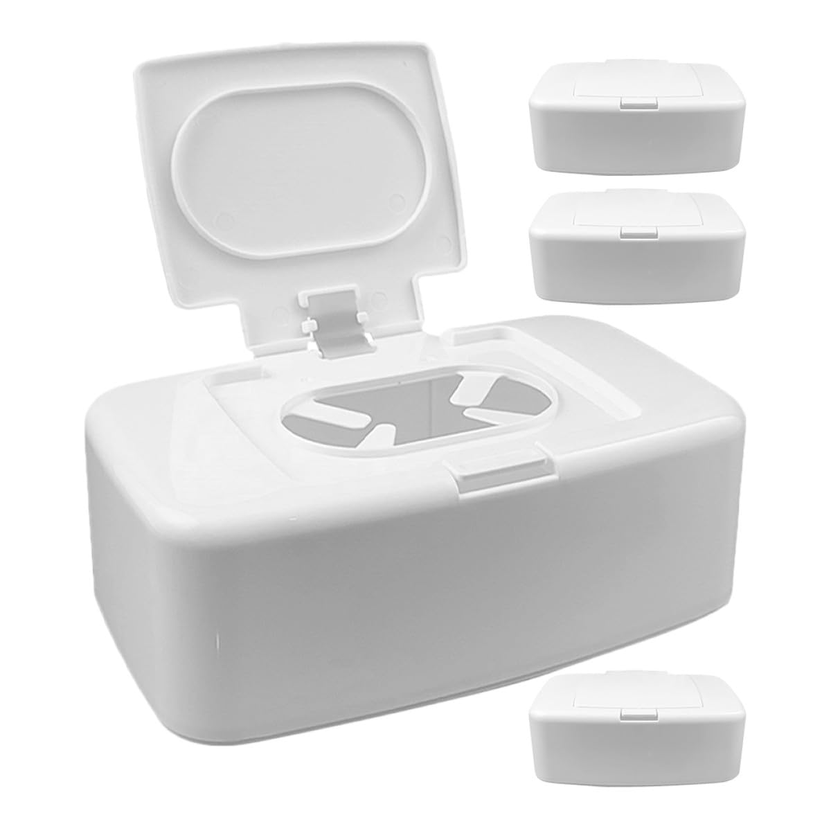 Dispensador de Toallitas Portátil de Color Claro, Caja Plástica para 4 Pañuelos, Compacto y Recargable, Adecuado para Baño, Sala o Habitación Infantil, Set de 4 Unidades