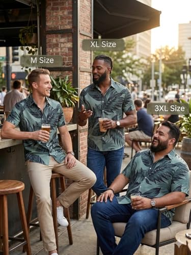Image of Leriya Fashion Men's Tropical Hawaiian Button Down Shirt | Regular Fit Soft Rayon Short Sleeve Casual Beach Shirt with Floral Print|Summer Holiday Resort Outfit