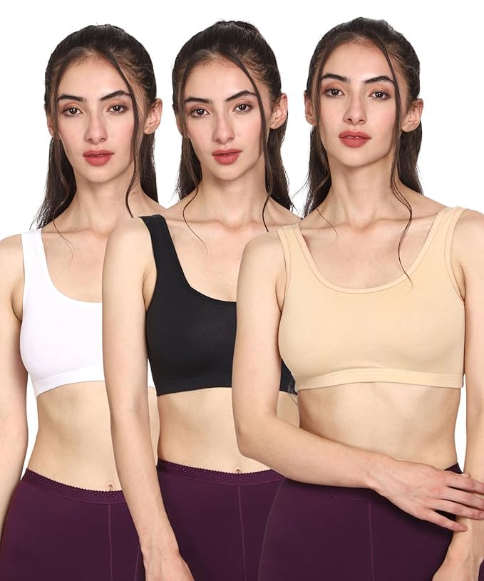 fashionez Women's 100% Pure Cotton Stretchable Wireless Sports Bra – Soft, Breathable, Non-Padded & Seamless-picture-43