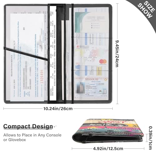 Car Registration and Insurance Holders Art Cassette Print, PU Leather for License Documents Cards3