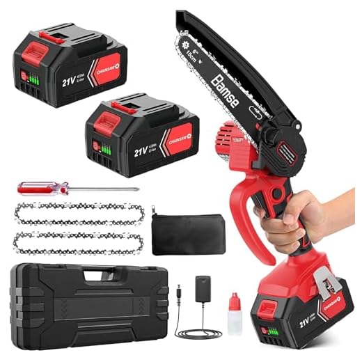 Bamse Mini Motosega a Batteria 8000mAh, Motosega Elettrica 6 Pollici con con 2 Batterie, 2 Catene, 10m/s Velocità della Catena Sega a Batteria per Rami d'albero, Cortile, Casa e Giardino