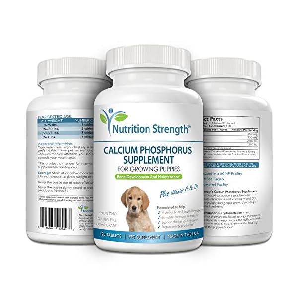 Nutrition Strength Calcium Phosphorus for Dogs Supplement, Provide Calcium for Puppies, Promote Healthy Dog Bones and Puppy Growth Rate, Dog Bone Supplement, 120 Chewable Tablets Nutrition Strength Calcium Phosphorus for Dogs Supplement, Provide Calcium for Puppies, Promote Healthy Dog Bones and Puppy Growth Rate, Dog Bone Supplement, 120 Chewable Tablets