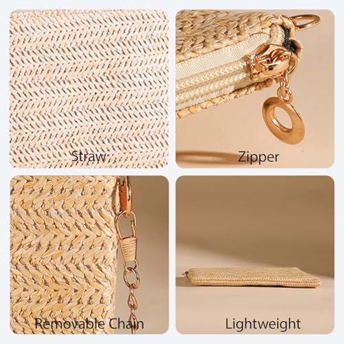Straw Crossbody Bag for Womens and Girls with 2 Zipper Pocket,Small Crossbody Purse for Phone Card Key4