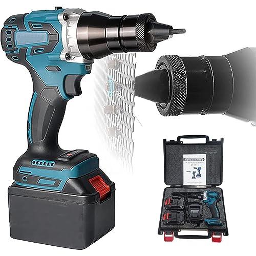 Pistola de remache eléctrica, kit de herramientas de remachado automático de 26 V para destornilladores y taladros inalámbricos, doble función con batería de 2200 mAh