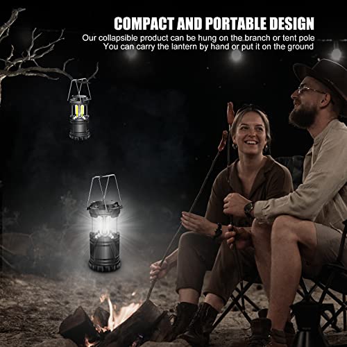 EXTRASTAR LED Camping Lantern, Battery Operated Collapsible Portable LED Lanterns, Emergency Lights with Foldable Hook for Hiking, Camping, Outages, Black(Pack of 2) - Image 6