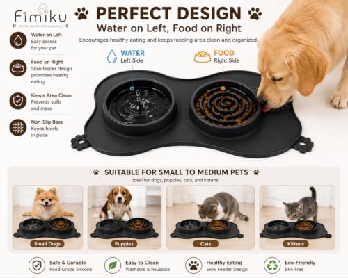 Image of Slow Feeder Dog Bowl with Non-Slip Silicone Mat, 3-in-1 Pet Feeding Station | FIMIKU Slow Feed Bowl, Water Bowl & Wet Food Bowl | BPA-Free Food-Grade Silicone for Dogs,Cats and Pets