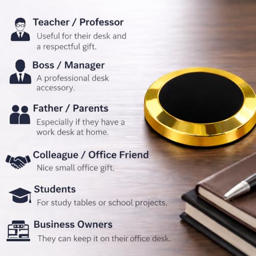 Image of Giftana Paper Weight for Office Table, Metal Paper Weight for Doctors Table, Gold Round Paperweight Showpiece Gift for Men & Women, Corporate Gift for Employees