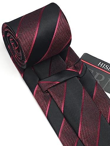 Image of HISDERN Mens Ties Set Stripe Plaid Ties for Men and Pocket Square Cufflinks Formal Silk Necktie Wedding Business