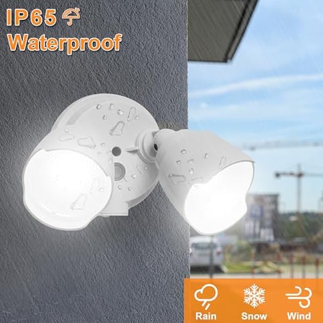 15W LED Flood Light 3000K/5000K Light Dual-Head Wall/Eave Mount White