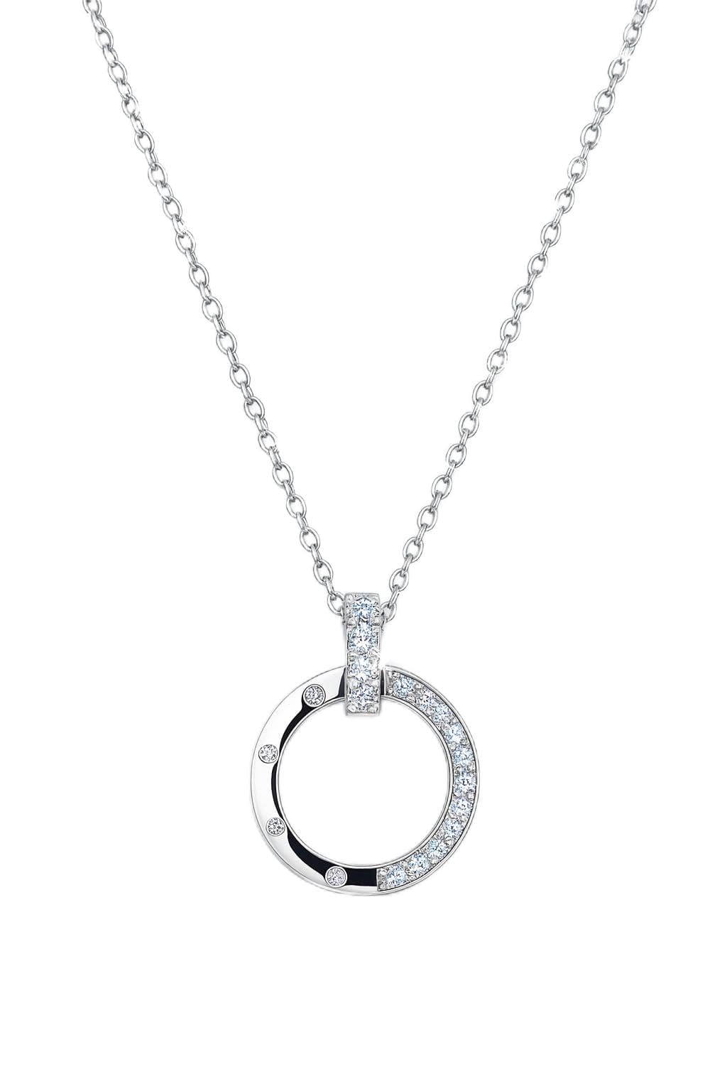 MIAMI Jewellery Silver Plated Circular Pendant Necklace for Woman | AD Diamond Studded Round Locket | Adjustable Chains | Stylish Anti Tarnish Necklace | Valentine Gift for Women & Girlfriend -237
