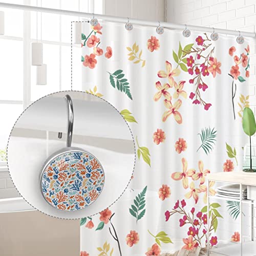 Crochets de rideau de douche robustes en inox décor poissons coralliens durables